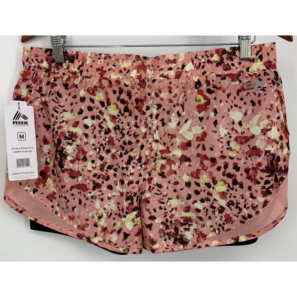 RBX Shorts Size Large Pink Smudge Layered Mesh Running Sports Athletic Women New